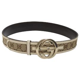 GUCCI GG Canvas Gürtel 35,4"" Beige 114876 Auth hk2325