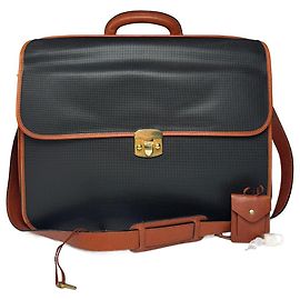 Valigia in pelle vintage Bottega Veneta nera / marrone