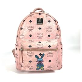 Sac à dos MCM Visetos en cuir rose