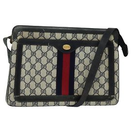 GUCCI GG Supreme Sherry Line Borsa a Spalla PVC Blu Navy Oro Rosso 010 378 Auth MY222