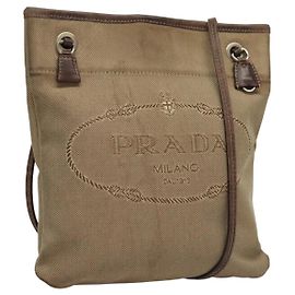 Borsa a spalla PRADA in tela beige Auth hk2410