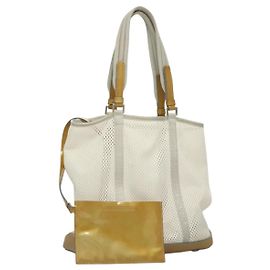 PRADA Schultertasche Nylon Weiß Silber Auth hk2408