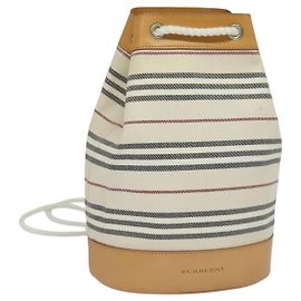Burberry Schultertasche aus Canvas und Leder Weiß Auth bs23926