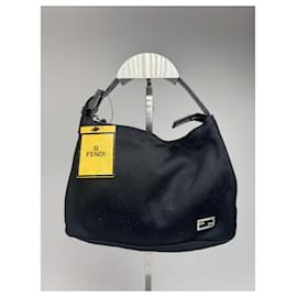 Vintage Fendi Mini Baguette Tasche aus schwarzem Canvas
