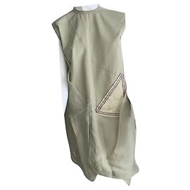 Vestido Rick Owens de algodón con dobladillo asimétrico caqui