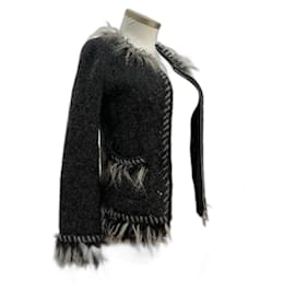 Chanel Alpaka und Kaschmir Jacke mit Reißverschluss Weiß Grau