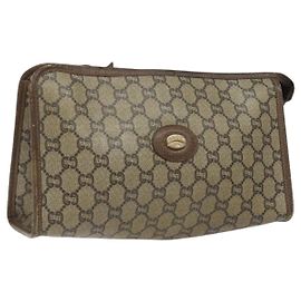 GUCCI GG Plus Supreme Clutch Bag PVC Beige Auth 106767
