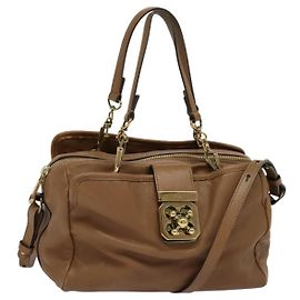 Chloé Borsa a mano in pelle Chloe 2 vie marrone oro Auth BA1004