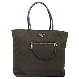 PRADA Borsa Tote Nylon Khaki Oro Auth hk2406