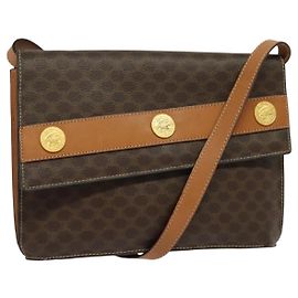 Céline Borsa a spalla in tela Macadam CELINE, pelle PVC, marrone, oro, autentica, EC933
