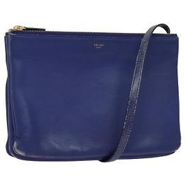 Céline Borsa a spalla CELINE Trio in pelle blu oro Auth EC863