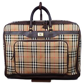 Borsa da viaggio Burberry marrone chiaro pelle e tela
