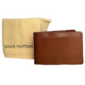 Porta tarjetas de cuero Taiga Louis Vuitton vintage marrón