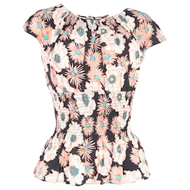 Prada Floral Printed Shirred Bluse aus mehrfarbiger Viskose