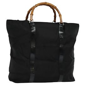 Borsa a mano in nylon nero GUCCI Bamboo 002 2854 0412 5 Auth EC436