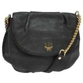 Borsa a spalla MCM in pelle grigia dorata Auth MY336