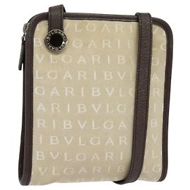 Bulgari Borsa a spalla BVLGARI Logo Mania in tela beige Auth EC908