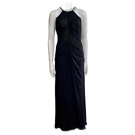 Vera Wang Abito da sera in chiffon nero con pieghe a fisarmonica