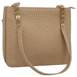 BALLY Borsa a Spalla Trapuntata in Pelle Beige Oro Auth BA814