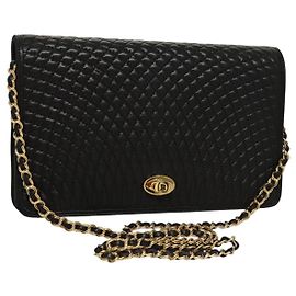 Borsa a spalla BALLY in pelle nera e oro Auth EC1031