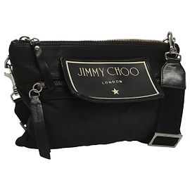 Jimmy Choo Shoulder Bag Nylon Leather Black Auth bs23874