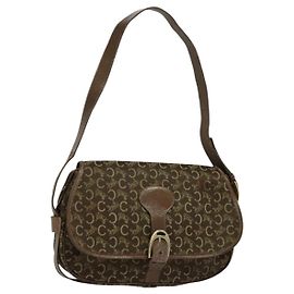 Céline Borsa a spalla Celine C Sulky in tela marrone Auth bs23894