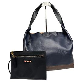 Borsa in pelle vintage Marni blu marino nero marrone