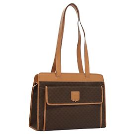 Céline Borsa a spalla in tela Macadam CELINE in pelle PVC marrone oro Auth sw165