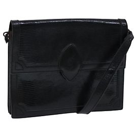 Saint Laurent Bolso de hombro de cuero estampado negro Auth sw162