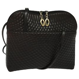 BALLY Bolso de Hombro Acolchado de Cuero Marrón Oscuro Auth sw159