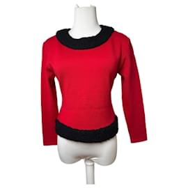 Vintage Courreges Wollpullover rot schwarz M