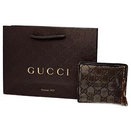 Portafoglio vintage pieghevole monogramma Gucci beige marrone