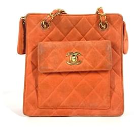 Borsa a spalla in suede matelassé Chanel Vintage CC Coco Mark