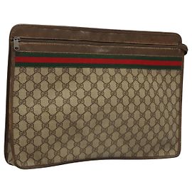 GUCCI GG Supreme Web Sherry Line Bolsa PVC Beige Verde 017 115 4126 Auth ki5678