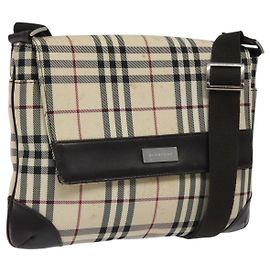 Burberry Borsa a spalla Nova Check in nylon beige marrone argento autentica 116145
