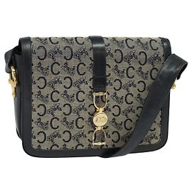 Céline Borsa a spalla Celine C Sulky in tela blu navy e oro Auth BD1174