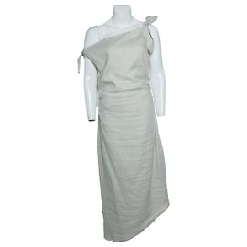 Autre Marque Herr. Das Etikett, weißes Tamara Leinen-Midi-Kleid mit Schleife