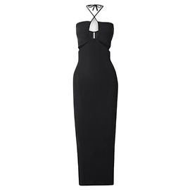 Autre Marque IOANNES Schwarzes Midi-Kleid aus Stretch-Jersey mit Halterneck Ausschnitt