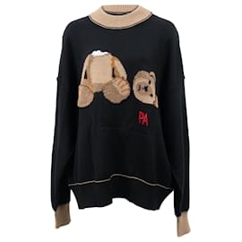 Palm Angels Bear Intrasia Pullover aus schwarzer Schurwolle