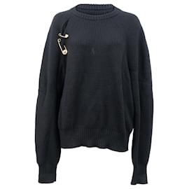 Oversized Pullover mit Sicherheitsnadel von Versace aus schwarzer Wolle