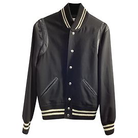  Saint Laurent Teddy Varsity Jacket in Black Wool