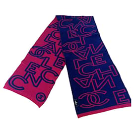 Sciarpa reversibile Chanel blu navy e rosso lampone lana