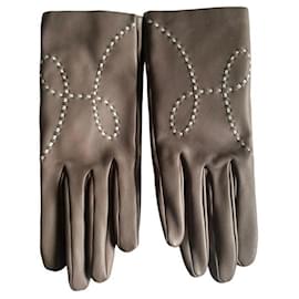 Hermès Lederhandschuhe Grau Taupe Größe 6.5