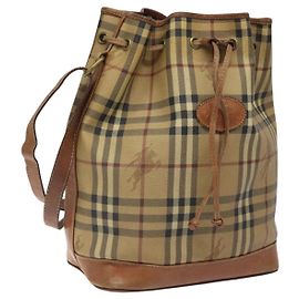 Autre Marque Burberrys Nova Check Schultertasche aus PVC Leder Beige Braun Gold Auth EC731