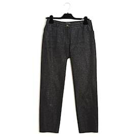 Chanel 2005 Jean FR38 Pantaloni in Denim Neri Lucidi UK10 US28