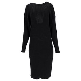Vestido de punto hasta la rodilla con cortes en lana negra de Bottega Veneta