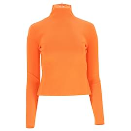 Top de cuello alto acanalado Versace en lana naranja