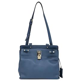 Sac à épaule texturé Joylock Valentino en cuir bleu - Valentino Garavani