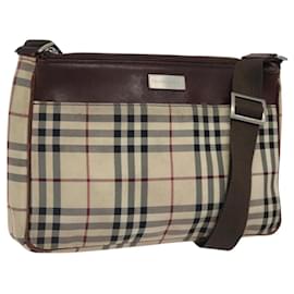 Borsa a spalla Nova Check in nylon beige e argento di BURBERRY Auth ki5644 - Burberry