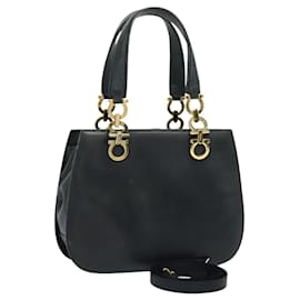 Gancini Handtasche aus Leder von Salvatore Ferragamo 2 Wege Navy Gold Auth BD1171